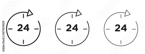 24 Hrs icon in linear versions. Editable line