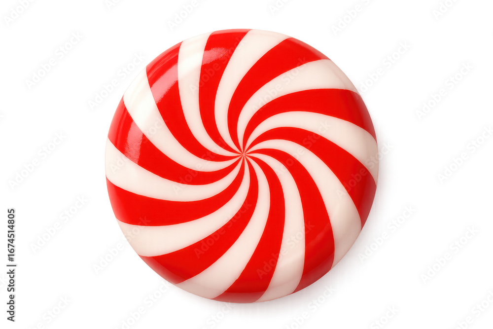 Fototapeta premium Red and white swirling peppermint candy on transparent background