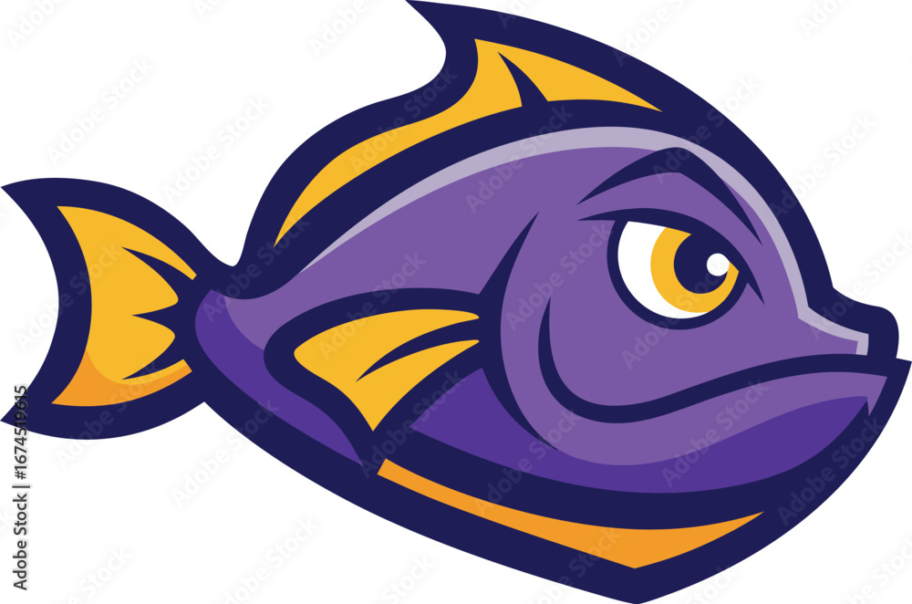 Fototapeta premium Grumpy purple flounder head mascot vector illustration bold outline for gaming and branding