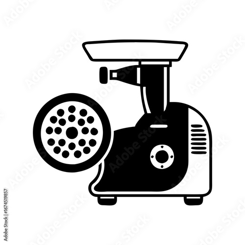 Vector art of electric meat grinder machine for food preparation and cooking