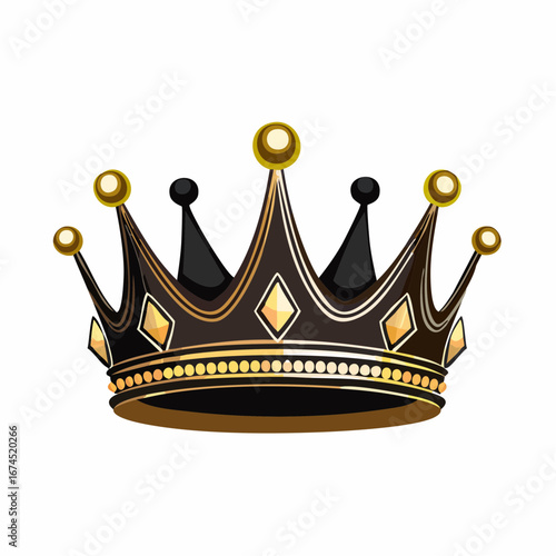 Black and gold crown diverse design isolated on white background. Royals crown symbol silhouette.