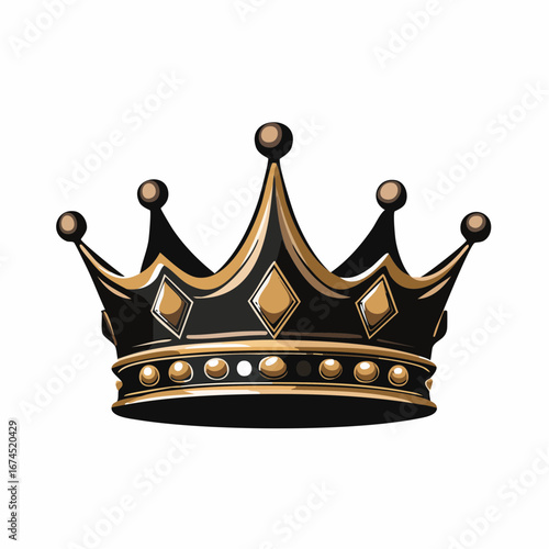 Black and gold crown diverse design isolated on white background. Royals crown symbol silhouette.