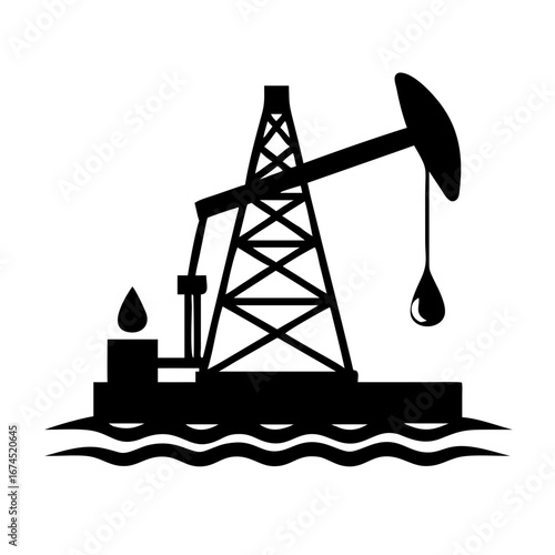 Vector art of oil pump jack derrick rig silhouette icon for petroleum fuel energy industry production extraction