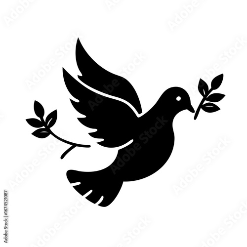 Vector art of dove of peace with olive branch, , a symbol of hope, love, and freedom for all people