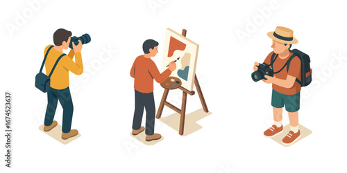 Photographers and artist painting a picture