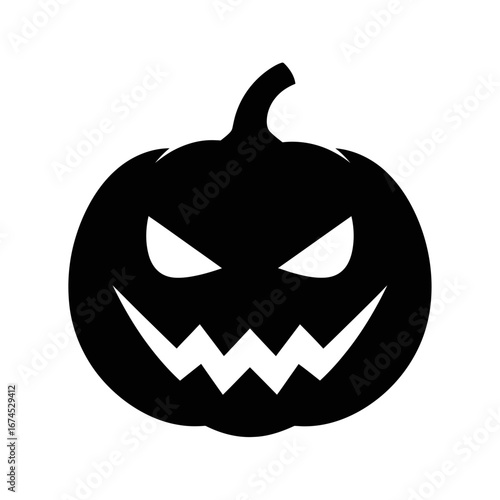 Black silhouette of a scary Jack-o-lantern with a menacing, evil grin and sharp eyes.