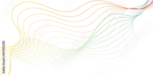 Abstract dynamic flowing wave pattern lines with a gradient of Creating Flowing Motion colors on a clean white background.