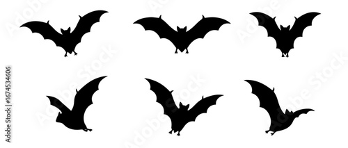 Halloween icon set of bats in various positions  