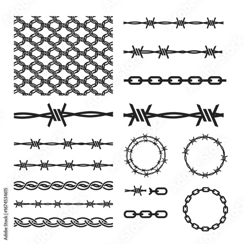 Halloween themed icon set with barbed wire and chains  