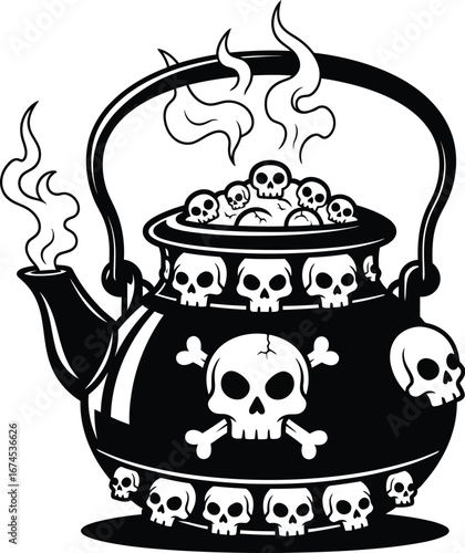 Spooky cauldron with skulls and smoke perfect for halloween decorations art