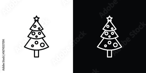 Tree christmas icon design template with outline style