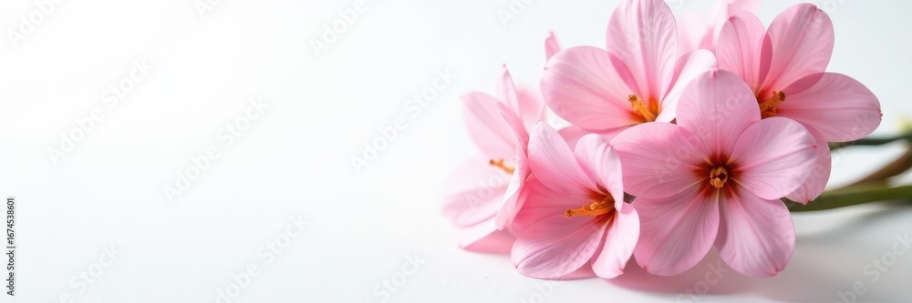 Fototapeta premium Delicate pink flower bouquet, elegantly arranged on pristine white , beauty, bouquet, pink flowers