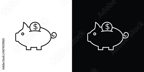 Piggy bank icon design template with outline style