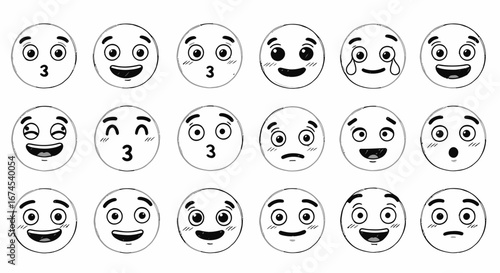 A Collection of Expressive Hand Drawn Emoji Faces Showcasing a Wide Range of Emotions and Reactions