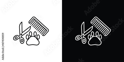 Pet grooming icon design template with outline style
