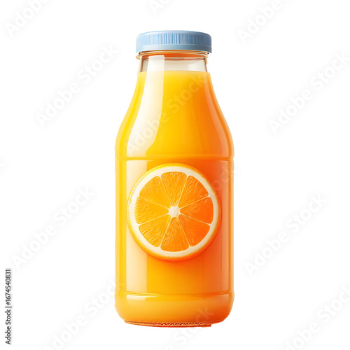 plastic bottle with orange juice isolated on white background	