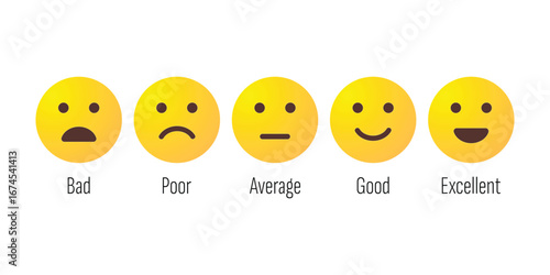 Emoji-Based Satisfaction Scale – 5-Level Feedback Rating Icons – Survey and Civic Evaluation Graphic – High Quality Vectorial Stock Image