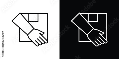 Hand holding box icon design template with outline style