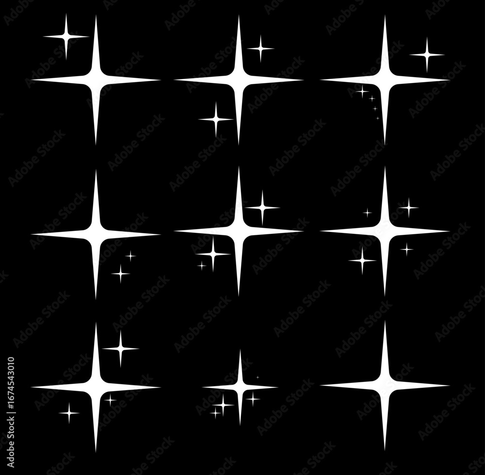 Naklejka premium Set of glowing sparkling stars fireworks twinkle flash icons vector