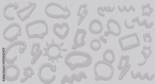 A Comprehensive Assortment of Neon Shaped Icons and Symbols Including Arrows Speech Bubbles Hearts Stars and Lightning Bolts Rendered in a Vibrant Color Palette on a Neutral Background