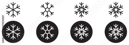 Snowflake icon set. Freezer control, freezing, automatic refrigeration, air conditioning. Vector illustration