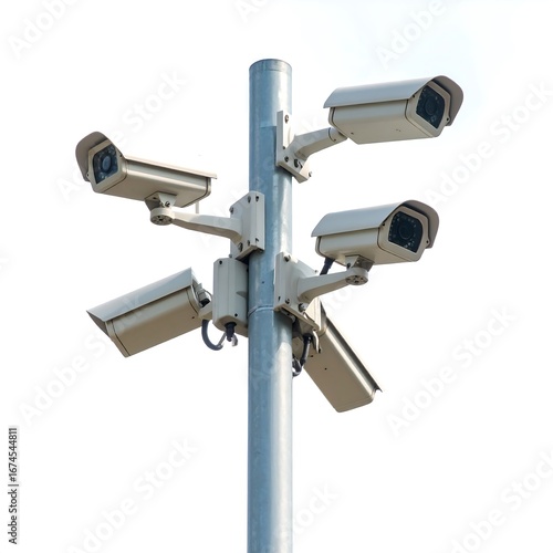 Security cameras mounted on a metal pole