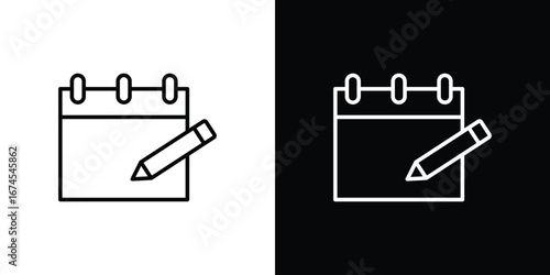 Calendar pen icon design template with outline style