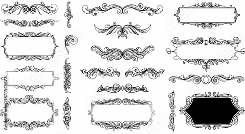 Elegant Ornate Flourish Borders and Frames for Classic Designs and Decorative Accents
