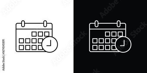 Calendar clock icon design template with outline style