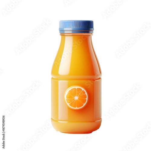 plastic bottle with orange juice isolated on white background	