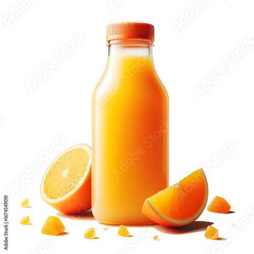 plastic bottle with orange juice isolated on white background	