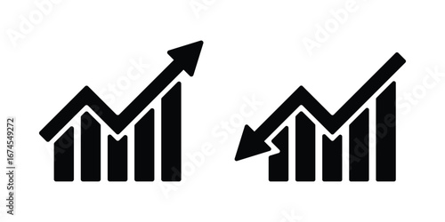 Growth & Recovery Chart Icons – Bar Graph with Line Trend Arrows – High Quality Vectorial Stock Image