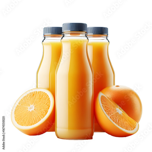 plastic bottle with orange juice isolated on white background	