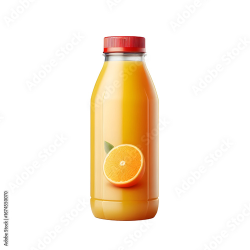 plastic bottle with orange juice isolated on white background	