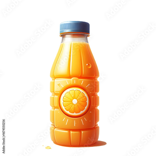 plastic bottle with orange juice isolated on white background	