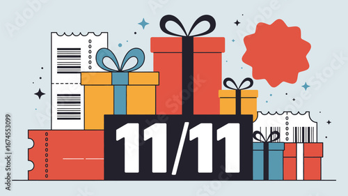 A promotional graphic featuring gifts tickets and the date november eleventh for shopping sales event