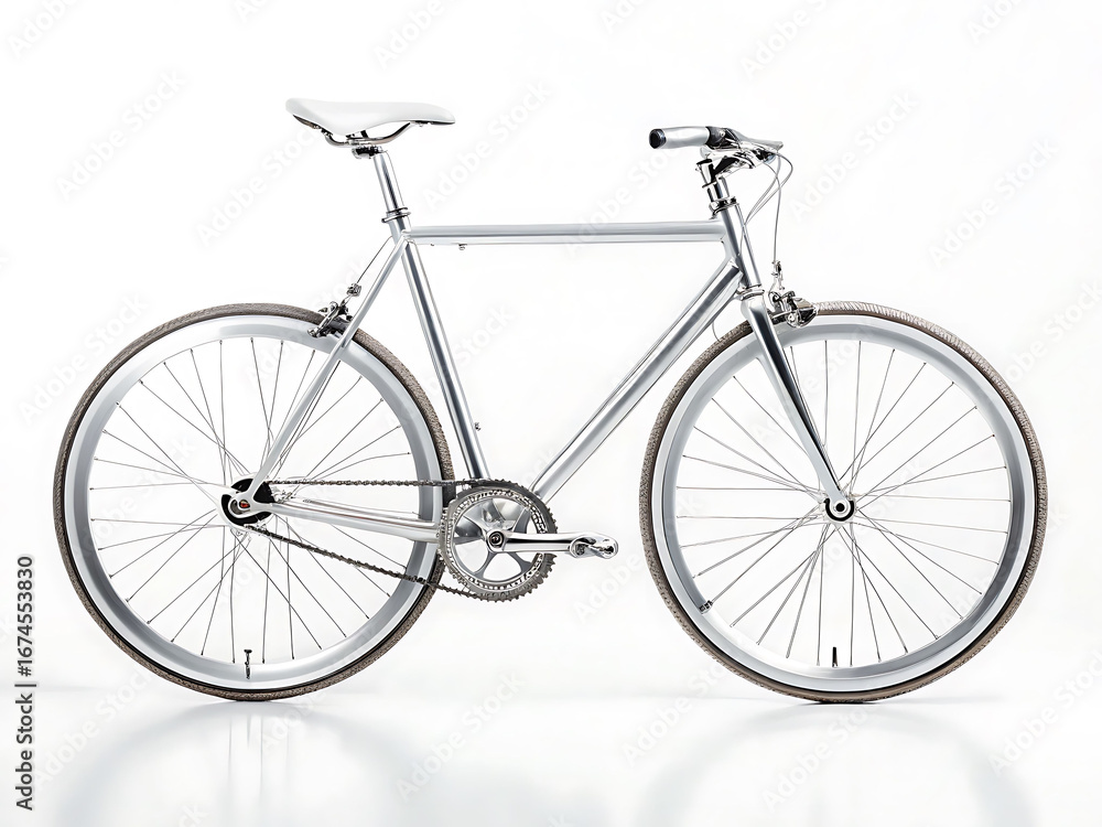 Obraz premium Classic silver fixed gear bicycle on a white background