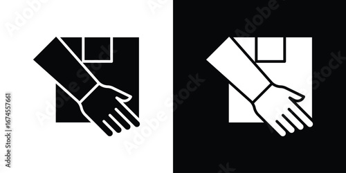 Hand holding box icon. filled flat sign for mobile concept and web