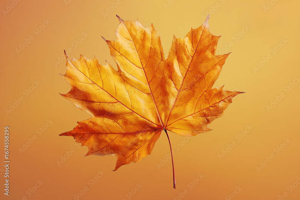 Fototapeta premium Golden maple leaf isolated on a gradient background