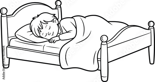 Funny vector cartoon of a sleeping man and woman in bed