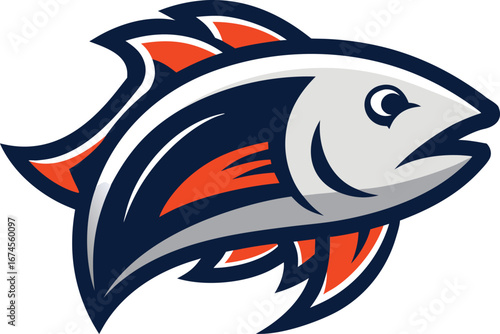 Bold outline tilapia fish mascot vector logo for aquatic brands and sports teams