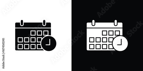 Calendar clock icon. filled flat sign for mobile concept and web