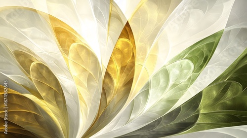 Abstract Gold Green White Floral Fractal Art