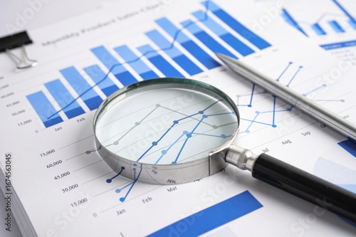 magnifying glass over financial chart