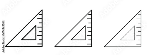 Triangle ruler icon in linear versions. Editable line
