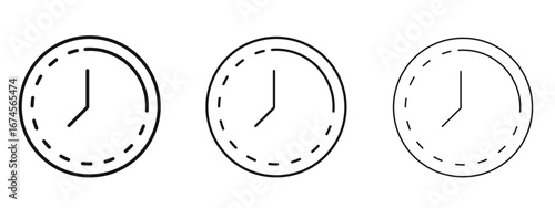 Time quarter past icon in linear versions. Editable line