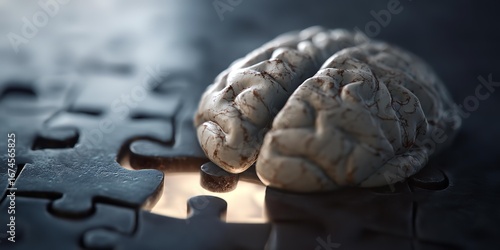 Futuristic image of brains on the jigsaw puzzles.