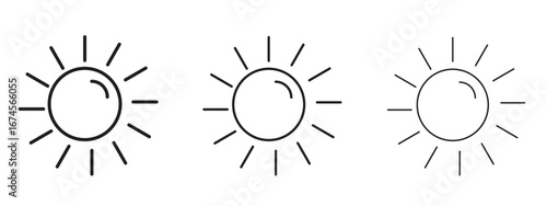 Sun icon in linear versions. Editable line
