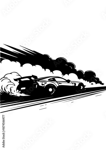 Illustration of a Speeding Sports Car with Smoke