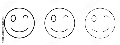Smile wink icon in linear versions. Editable line